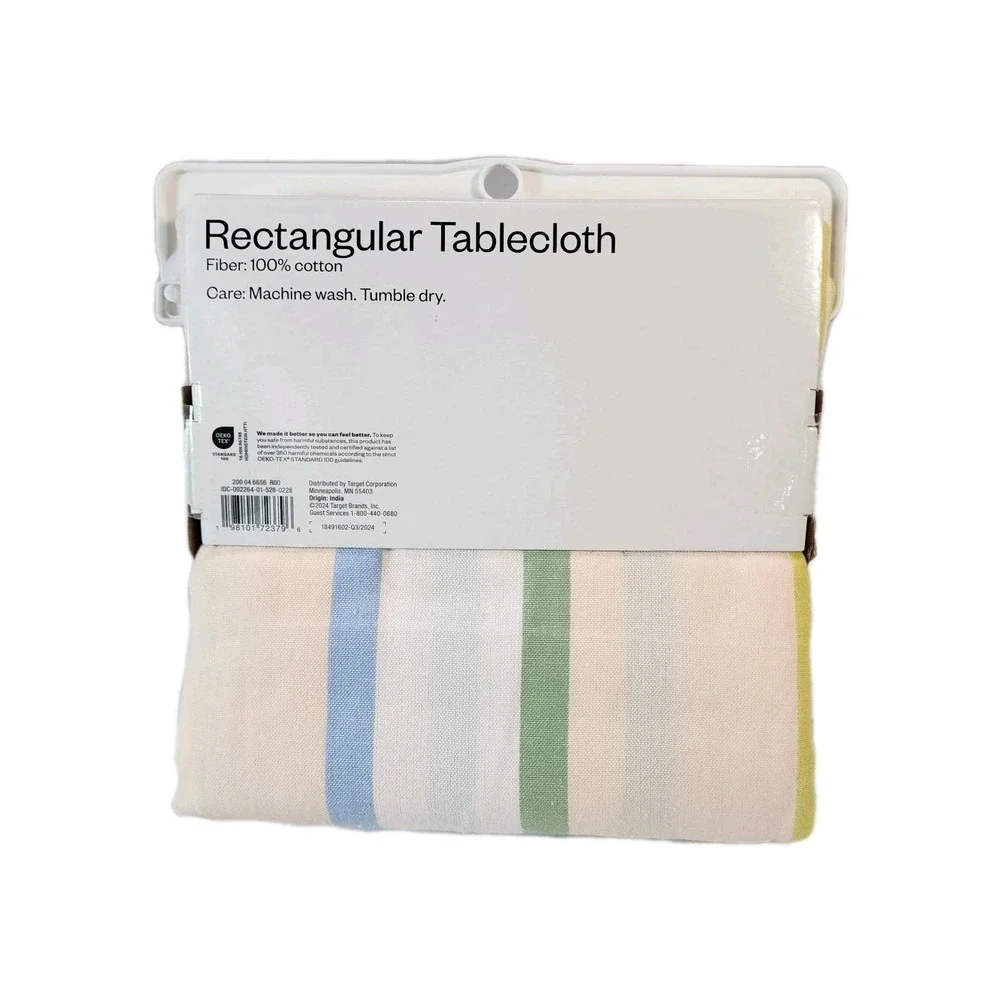 Room Essentials Rectangular Tablecloth 60x84 Multicolor Stripe 100% Cotton New